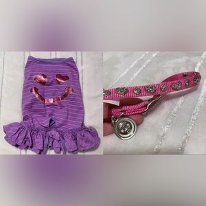 Purple Smiley Dog Dress + Pink Rhinestone Collar 🐶💗